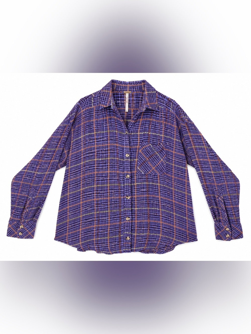 Free People Lela Metallic Plaid Boho Grunge Oversized Festival Shirt- Sz Medium